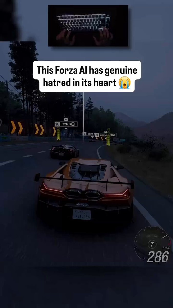Racing gameplay with the Bowie Knife99 name tag ahead