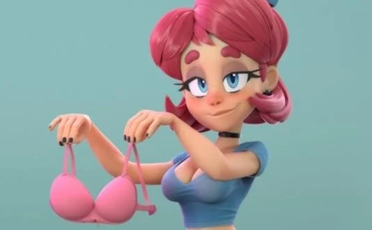 Scarlet sosteniendo dos sujetadores rosas en una imagen de reacción