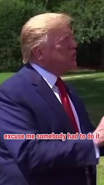 Donald Trump en un video vertical de reacción con texto sobreimpreso